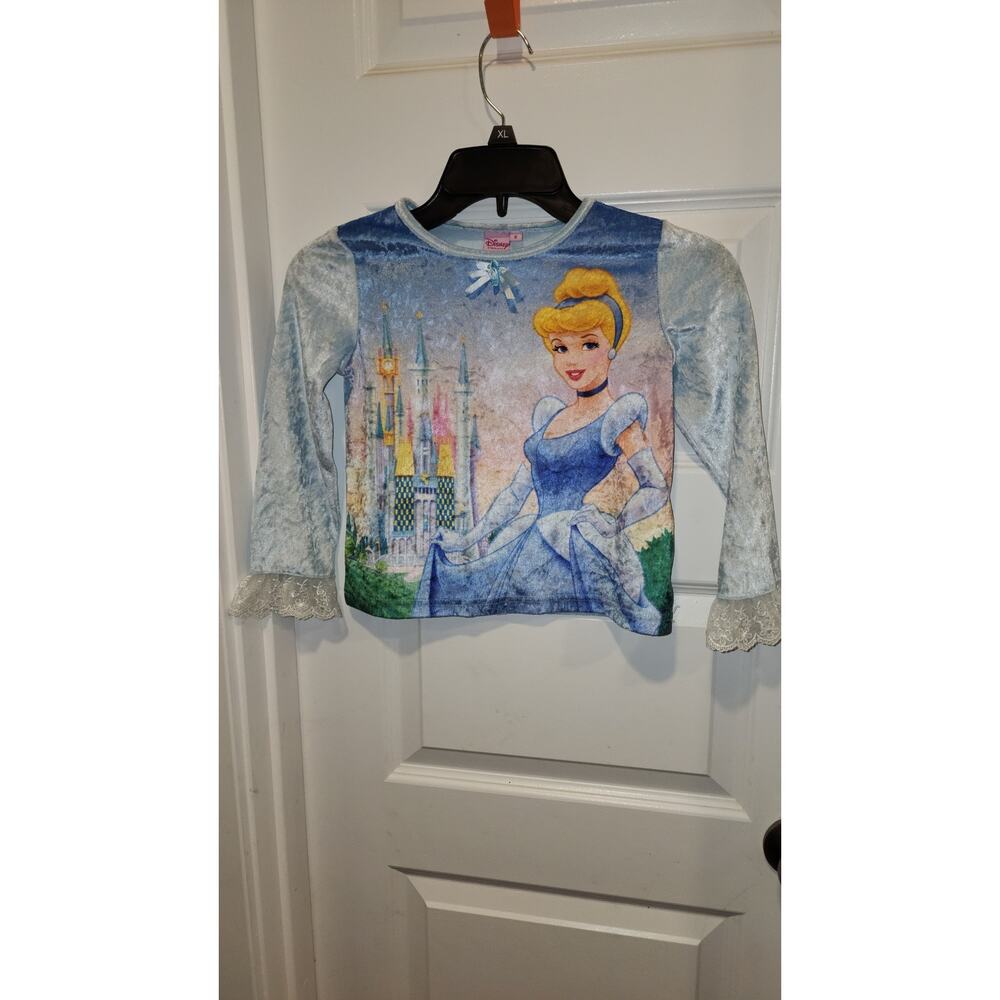 Vintage 90s Disney Store Cinderella Castle Lace Sleeve Shirt Size 6 Girls